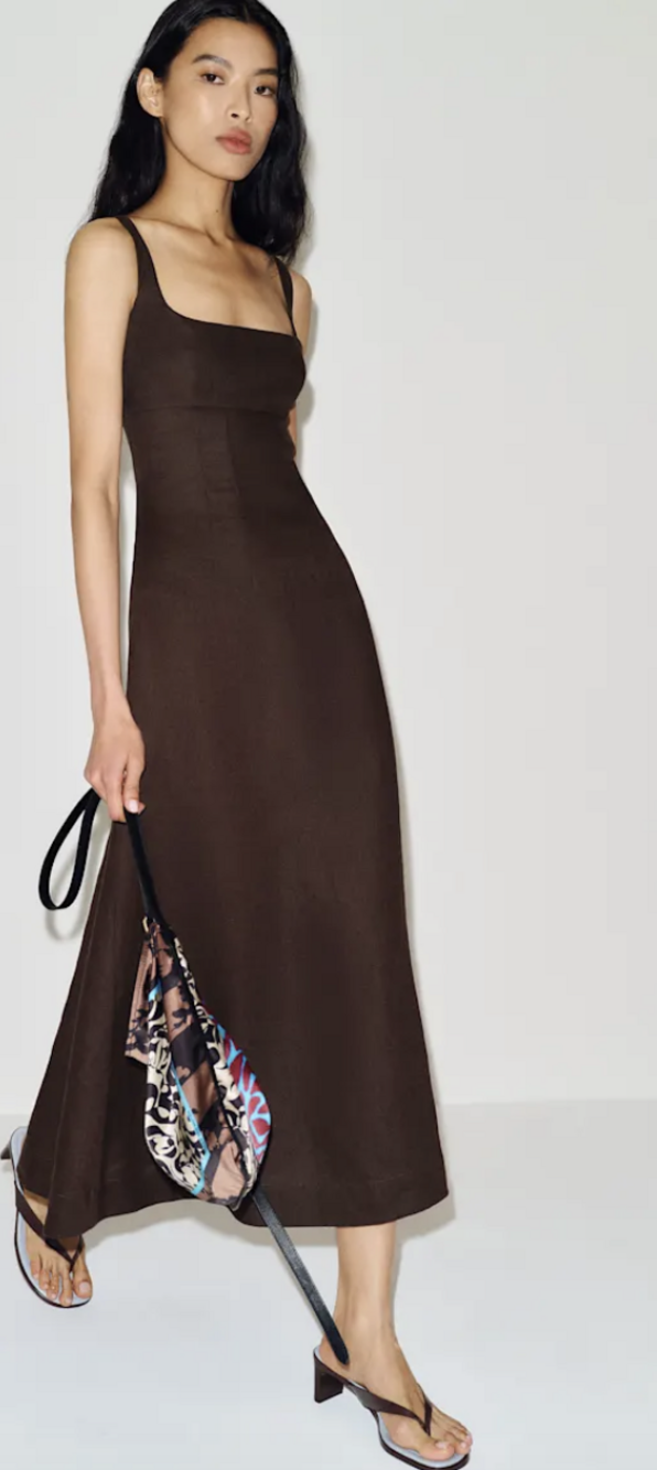 Reformation Petites Sabine Linen Dress Brown - Size 0P